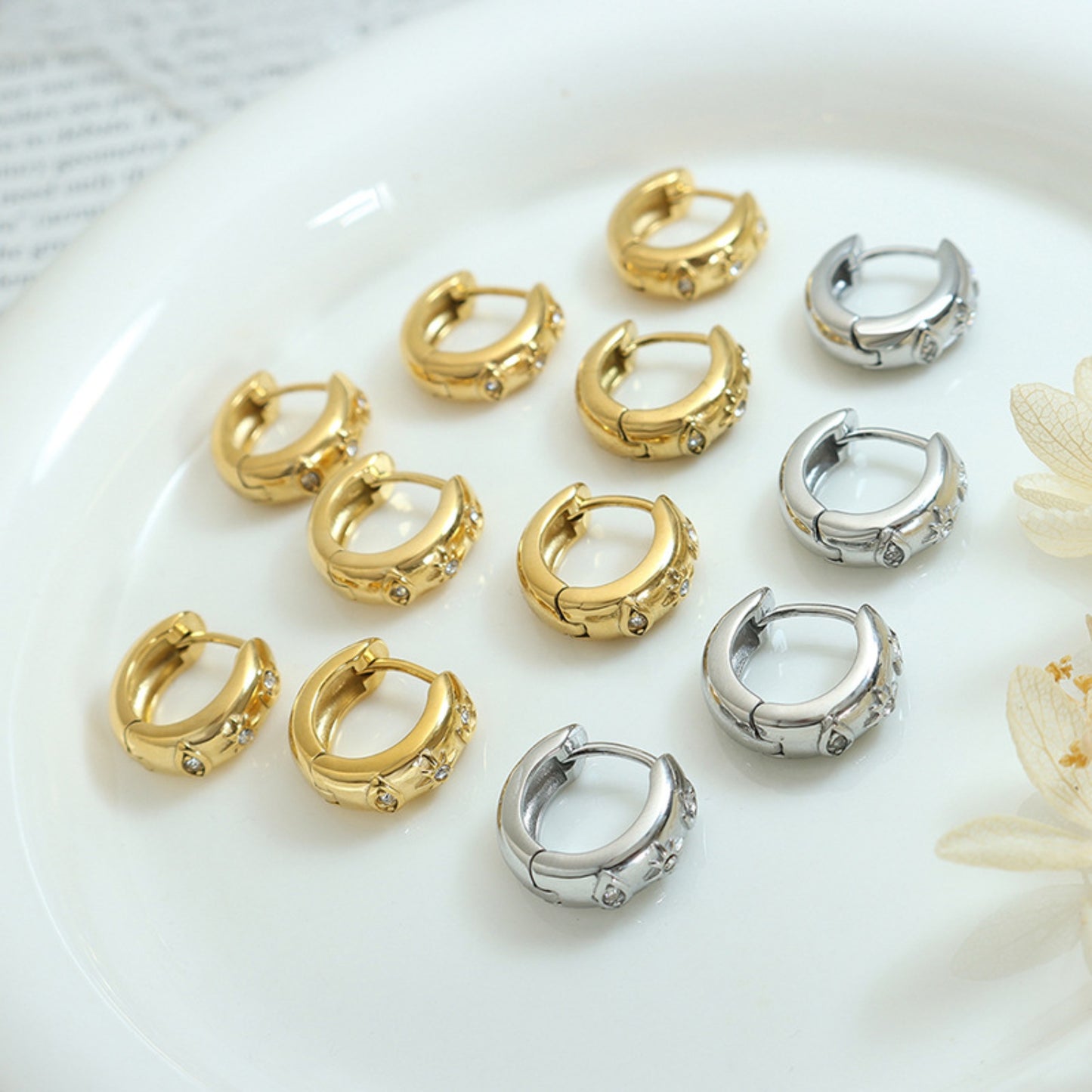 Zircon Titanium Steel Huggie Earrings