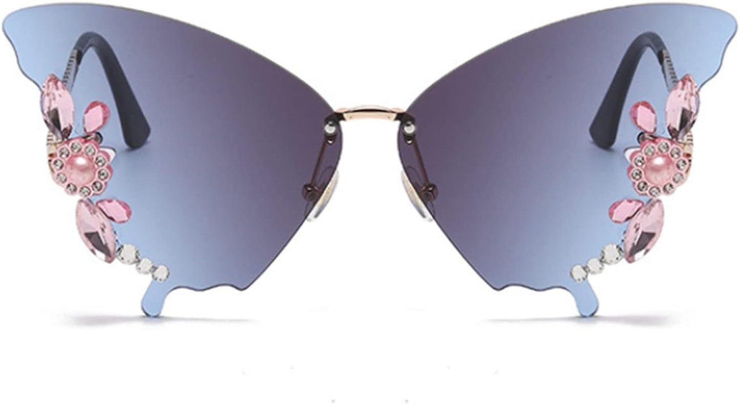 Women's Butterfly Shape Diamond Rimless Sunglasses UV Blocking Sunglasses